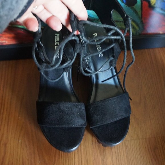 Women's Public Desire Size 5 UK 7  Black Ankle Lace Heels Dolls Kill - Picture 1 of 5
